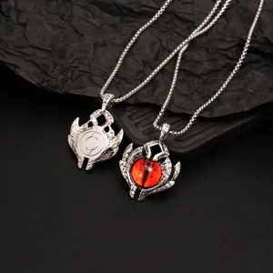 Vintage titanium steel demon eye pendant necklace for men hip hop gothic style jewelry