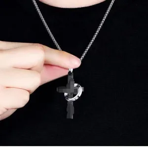 Collier croix anneau en acier inoxydable punk hip-hop chaîne pull hommes femmes bijoux
