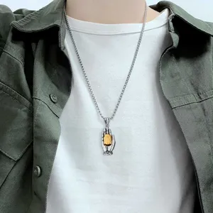Colgante de Mano de Buda Retro Collar Para Hombres Mujeres Unisex Dos Tonos Aleación Tathagata Cabeza de Buda Cadena Larga de Suéter Joyería