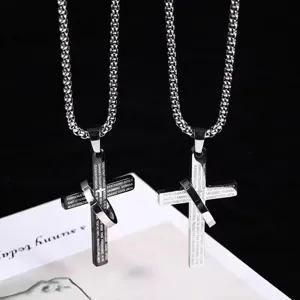 Collier croix et anneau en acier inoxydable pour homme et femme, style hip hop punk.