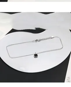 Minimalist black square pendant titanium steel necklace fashion chic clavicle chain jewelry