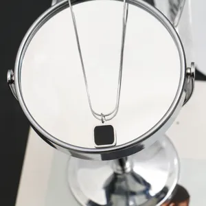 Minimalist titanium steel necklace with a chic black square pendant for women daily wear.