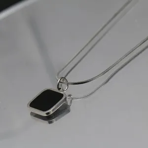 Minimalist black square pendant titanium steel snake chain necklace for modern women