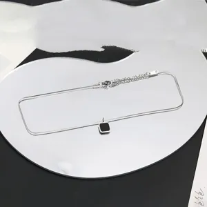 Minimalist black square pendant titanium steel necklace fashion clavicle chain jewelry