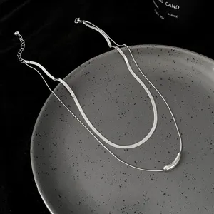 Double layer silver titanium steel snake bone chain necklace minimalist fashion jewelry accessory