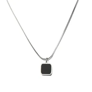 Minimalist black square pendant titanium steel snake chain necklace for women daily fashion wear