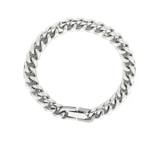 Stainless steel Cuban link bracelet for men and women, trendy couple jewelry design.