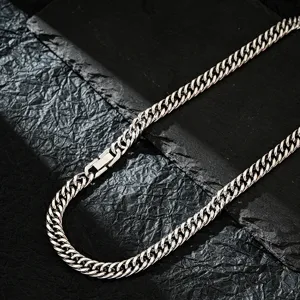Trendy Titanium Steel Cuban Link Chain Necklace For Men Women Hip Hop Polished Geometric Chunky Choker Necklace Jewelry Gift