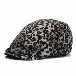 Damen Retro Leopardenmuster Beret Hut Amerikanische Vintage Newsboy Flachkappe Frühling Sommer Mode Streetwear Kopfbedeckung