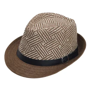 Koreaanse vintage heren fedora strohoed bruine geweven panamahoed met lederen riem