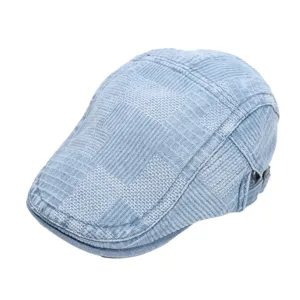 Retro denim flat cap for men and women, casual British style ivy newsboy hat breathable.