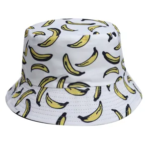 Banana print bucket hat for men and women, stylish summer sun fisherman hat casual wear.