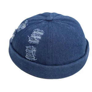 Heren Retro Distressed Denim Docker Muts Casual Streetwear Effen Kleur Ademende Sailor Skull Cap