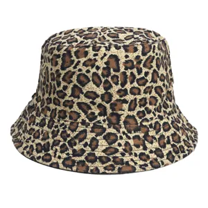 Leopard print bucket hat for women and men, casual stylish summer sun fisherman cap street style.