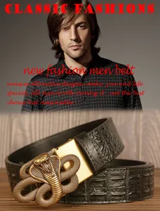 Men's Genuine Leather Belt Croc Print Gold Snake Buckle Casual Fashion Waistband