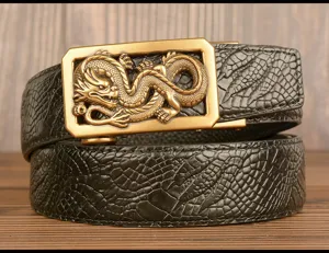 Men's retro dragon automatic buckle belt crocodile pattern cowhide business pants
