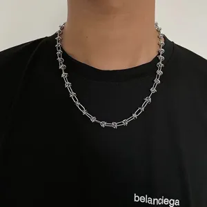 Men's titanium steel barbed wire chain necklace hip hop style silver metal cool jewelry fashion