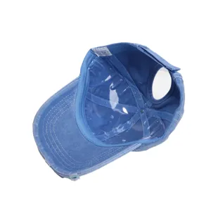 Retro gedestroeerde denim honkbalpet voor dames, casual paardenstaart dad hoed wassing.