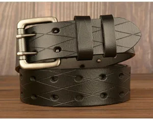 Cintura da uomo in vera pelle nera con doppia fibbia ad ardiglione per jeans casual