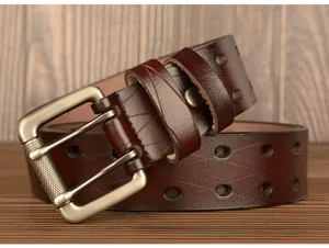 Cintura in vera pelle da uomo con fibbia ad ardiglione doppio stile vintage casual