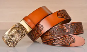 Cintura in vera pelle vintage uomo fibbia automatica aquila cinturino stampato moda