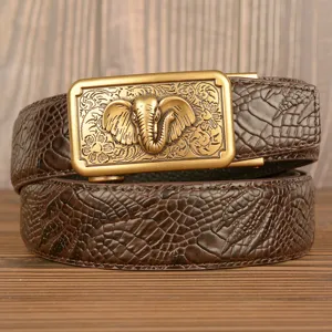 Men leather belt automatic buckle cowhide crocodile pattern business casual jeans belt