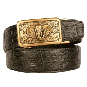 Men's genuine leather belt with metallic elephant automatic buckle casual business jeans belt