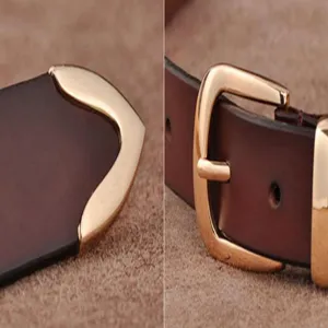 Women leather belt metal buckle and tip close-up detail fashion British style accessory