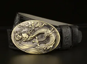 Vintage Dragon Buckle Men Leather Belt Casual Retro Embossed Cowhide Jeans Belt Accessory