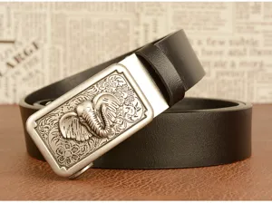 Men leather belt with exquisite elephant embossed automatic buckle detail showcase design.