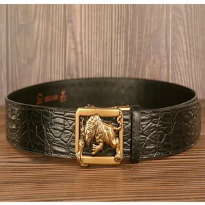 Cintura in pelle automatica da uomo con fibbia tigre moda e motivo coccodrillo goffrato nero