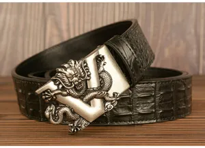 Herren Ledergürtel Krokodilmuster mit Vintage Drachen Metallschnalle für elegante Herren.