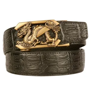 Men genuine leather belt automatic buckle retro dragon embossing casual jeans belt