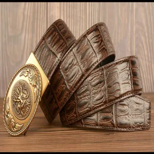 Men's leather belt automatic buckle alligator pattern casual business brown waist belt