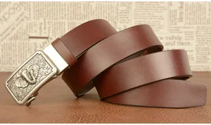 Men's genuine leather automatic belt with stylish elephant relief metal buckle for casual wear