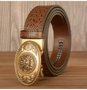 Men vintage crocodile pattern leather belt with dragon buckle automatic business casual