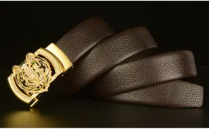 Men's genuine leather belt with crystal tiger head automatic buckle for casual wear