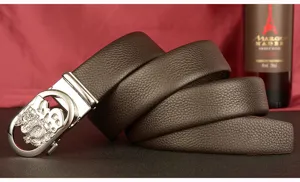 Men's genuine cowhide leather belt with stylish automatic metal buckle for casual wear.