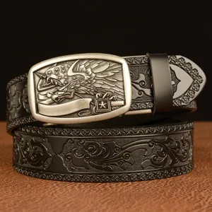 Men's leather belt automatic buckle embossed casual fashion retro style pants belt for men