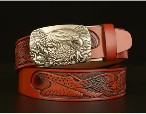 Retro Embossed Cowhide Leather Belt Men Eagle Automatic Buckle Casual Jeans Belt Stylish