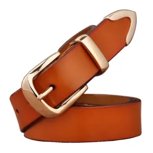 Women's Casual Cowhide Leather Belt British Retro Style Metal Pin Buckle Jeans Belt Fashion Waist Accessories