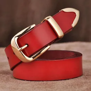 Red leather women belt with gold buckle stylish jeans belt casual ladies waist strap