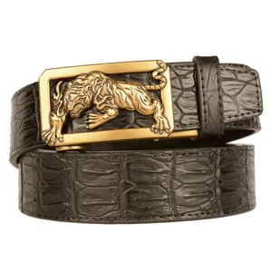Cintura in pelle da uomo con fibbia automatica tigre e motivo coccodrillo elegante.