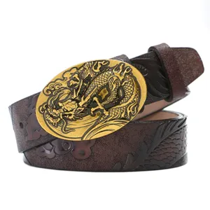 Men's Vintage Dragon Embossed Genuine Leather Belt Ethnic Style Casual Jeans Belt
