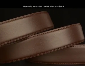Closeup of brown men's casual leather belt detail showing fine stitching and premium texture.