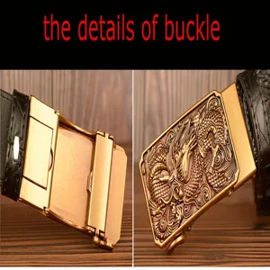 Mens automatic buckle leather belt with exquisite dragon relief and crocodile pattern design.