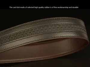 Men casual leather belt detail showing high quality rubber card slot craftsmanship
