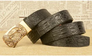 Cintura da uomo in vera pelle con fibbia automatica stampa coccodrillo vintage
