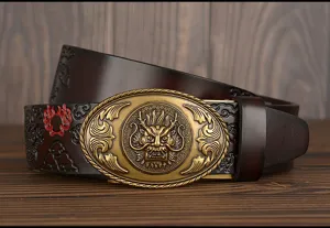 Men leather belt retro dragon automatic buckle luxury casual business trousers belt