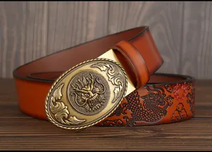 Men's leather belt with vintage dragon buckle embossed dragon strap stylish waist accessory